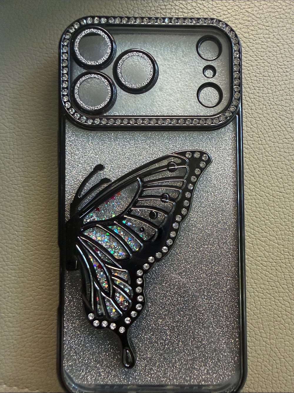Sparkling Black Butterfly Phone Case for iPhone 17 Pro Max